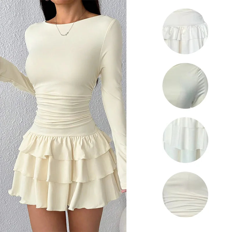 Trendy Black Off Shoulder Dress Long Sleeve Smocked Waist Tiered Mini Dress Casual Clubbing Streetwear Hot Sale Women's Dress