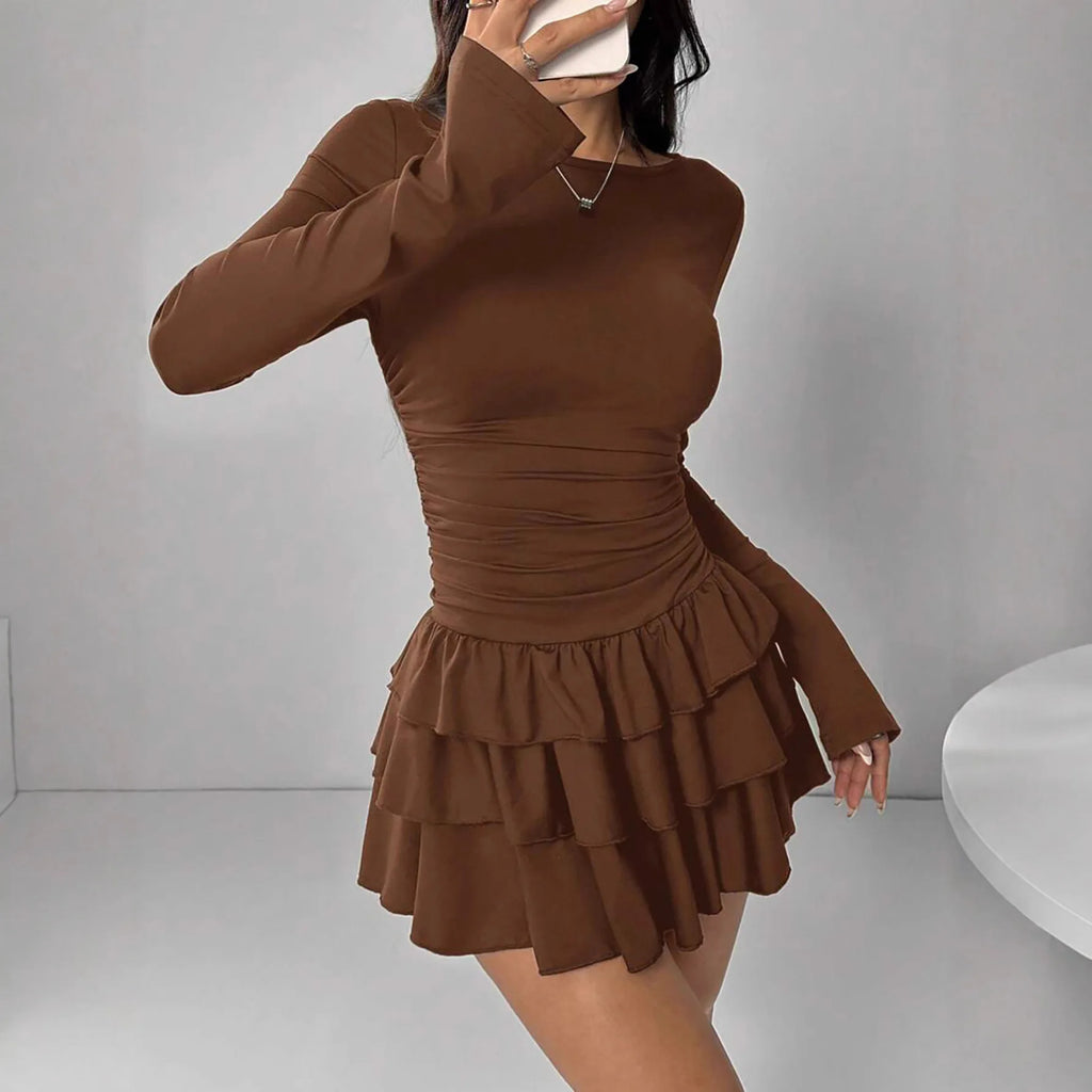 Trendy Black Off Shoulder Dress Long Sleeve Smocked Waist Tiered Mini Dress Casual Clubbing Streetwear Hot Sale Women's Dress