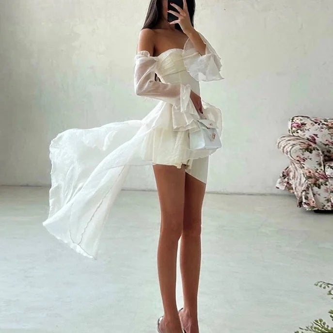 Women's Summer New Off Shoulder Chest Irregular Ruffle Sexy Dresses Sehe Fashion