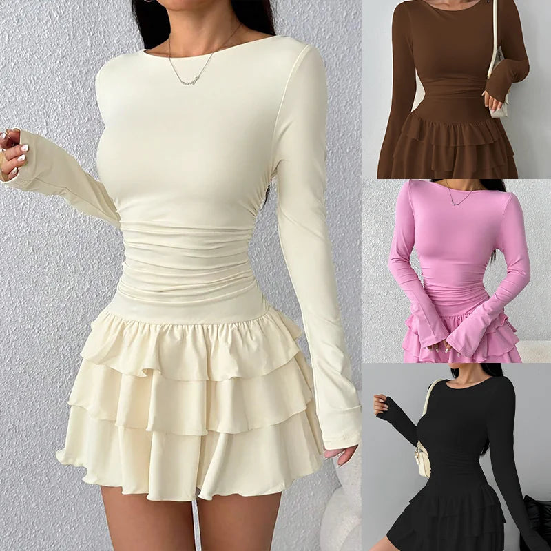 Trendy Black Off Shoulder Dress Long Sleeve Smocked Waist Tiered Mini Dress Casual Clubbing Streetwear Hot Sale Women's Dress