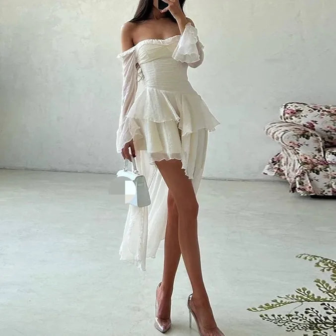 Women's Summer New Off Shoulder Chest Irregular Ruffle Sexy Dresses Sehe Fashion