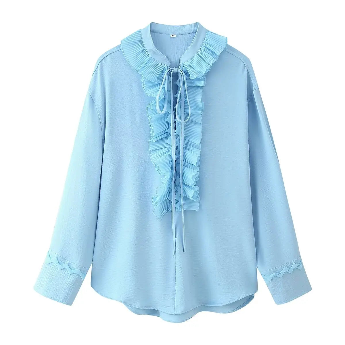 HH Women Summer Fashion Skirt Suit V-Neck Long Sleeves Tierred Decoration Lace-Up Shirts+Side Zipper Circular Chiffon Skirt