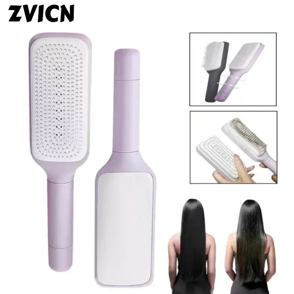 Automatic Cleaning Rotating Lifting Comb Self Cleaning Hairbrush Rotating Retractable Anti Static Massage Comb Scalp Hair Comb