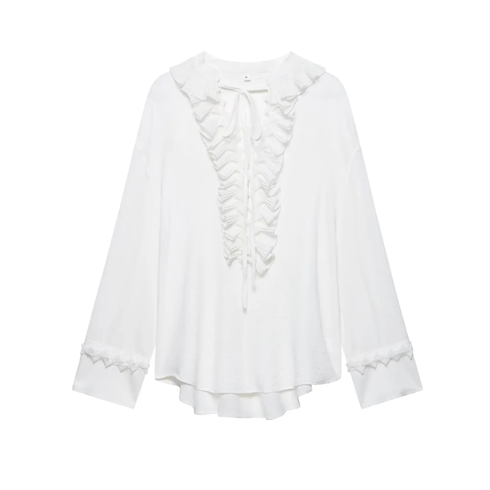 HH Women Summer Fashion Skirt Suit V-Neck Long Sleeves Tierred Decoration Lace-Up Shirts+Side Zipper Circular Chiffon Skirt