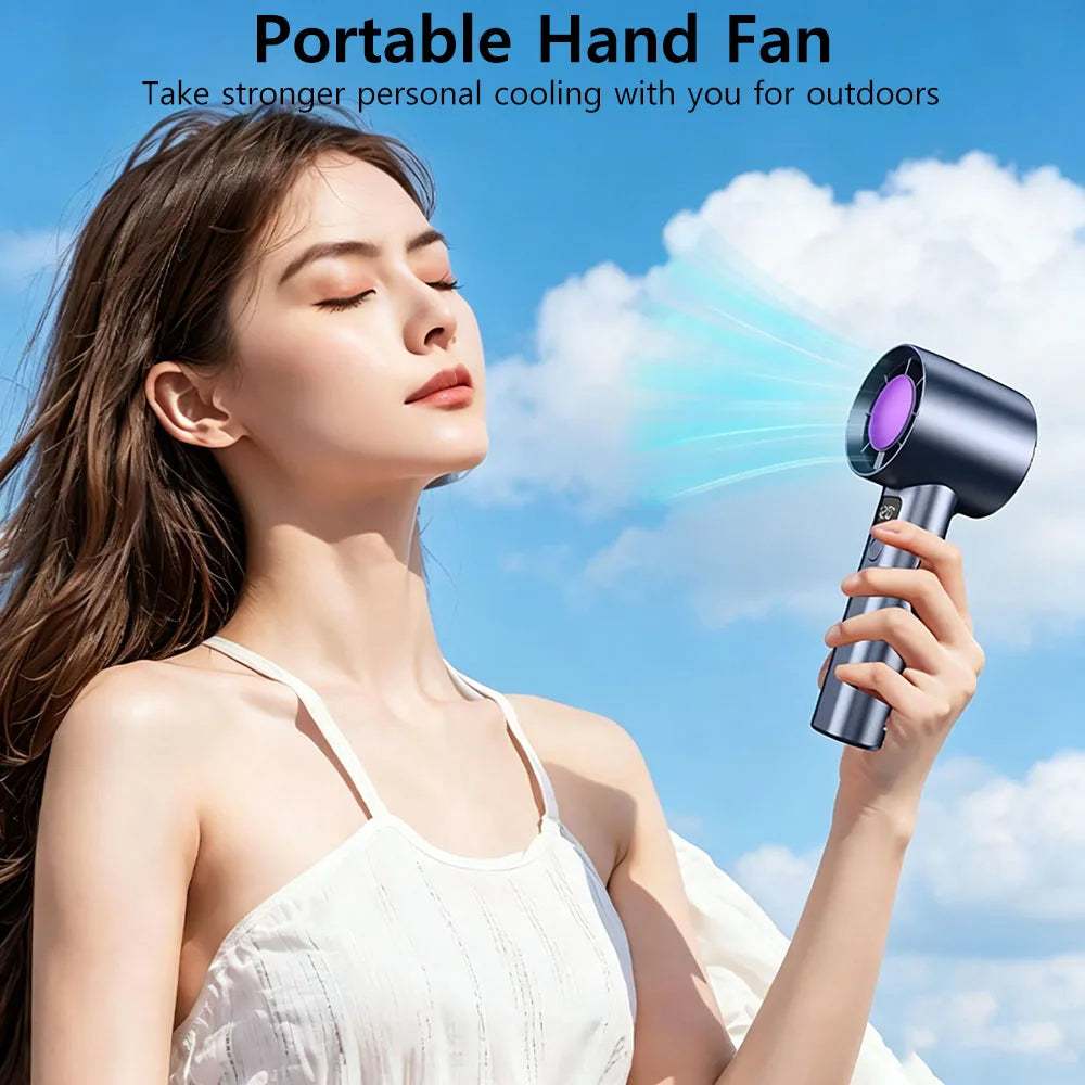 Handheld Portable Fan Stronger Mini Desk Fan with Phone Stand 5 Speed LED Display Rechargeable Personal Fan for Outdoor Travel
