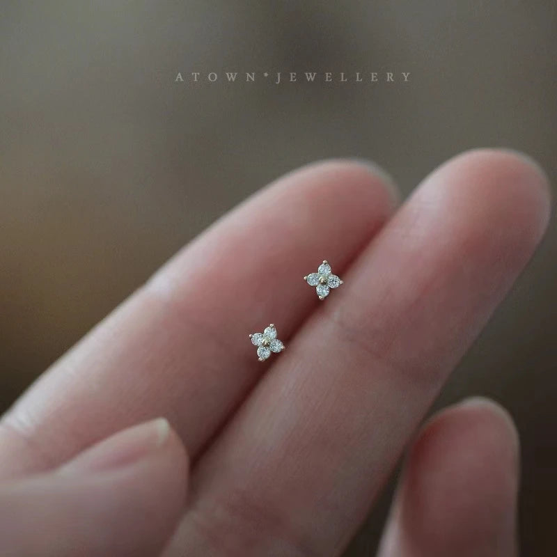 Tibetan Silver Mini Crystal Butterfly Sweet Stud Earrings for Women Flower Helix Cartilage Tragus Lobe Teen Ear Piercing Jewelry