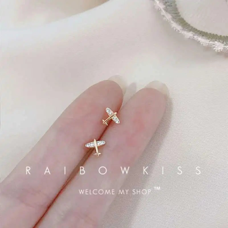 Tibetan Silver Mini Crystal Butterfly Sweet Stud Earrings for Women Flower Helix Cartilage Tragus Lobe Teen Ear Piercing Jewelry