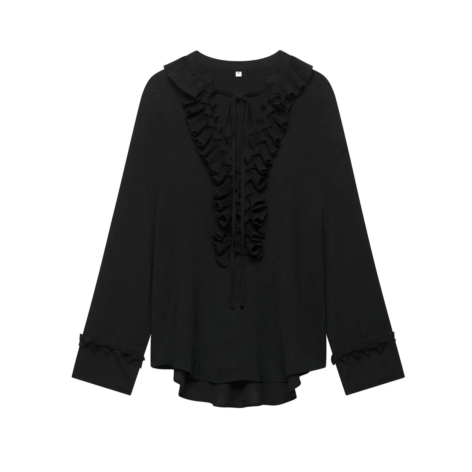 HH Women Summer Fashion Skirt Suit V-Neck Long Sleeves Tierred Decoration Lace-Up Shirts+Side Zipper Circular Chiffon Skirt