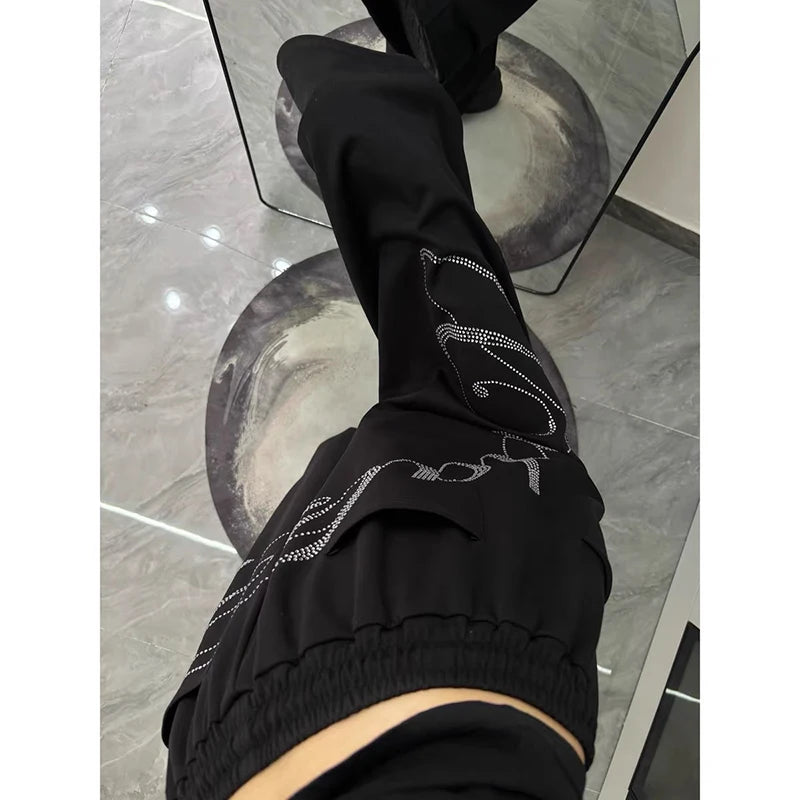 Women Black Oversize Letter Pants Harajuku Baggy Sweatpants 2000s Y2k Vintage Streetwear Japanese 2000s Trousers Spring Clothes
