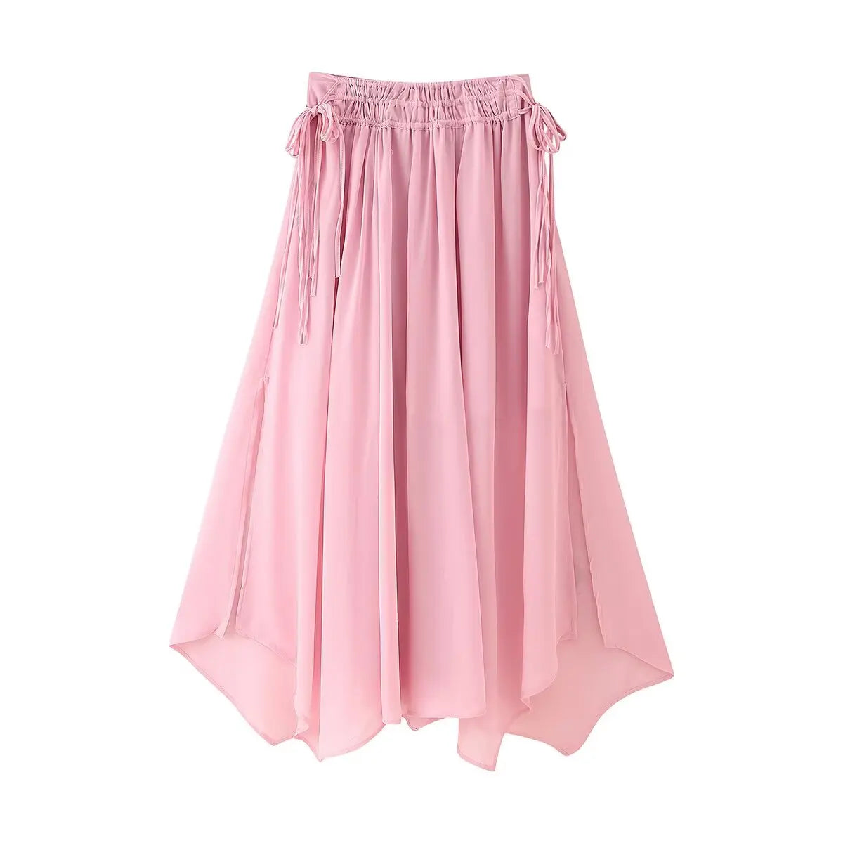 HH Women Summer Fashion Skirt Suit V-Neck Long Sleeves Tierred Decoration Lace-Up Shirts+Side Zipper Circular Chiffon Skirt