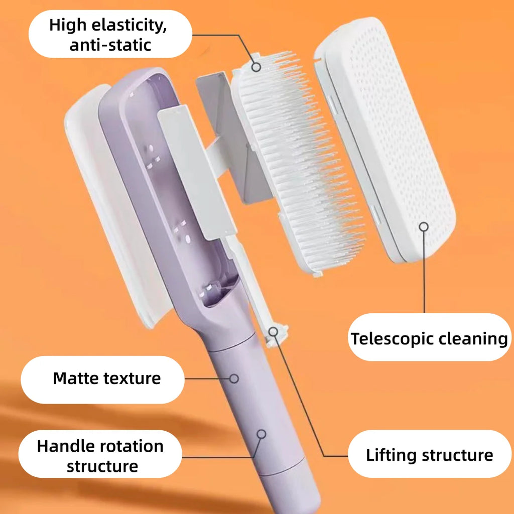 Automatic Cleaning Rotating Lifting Comb Self Cleaning Hairbrush Rotating Retractable Anti Static Massage Comb Scalp Hair Comb