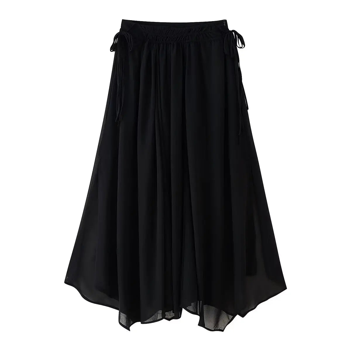 HH Women Summer Fashion Skirt Suit V-Neck Long Sleeves Tierred Decoration Lace-Up Shirts+Side Zipper Circular Chiffon Skirt