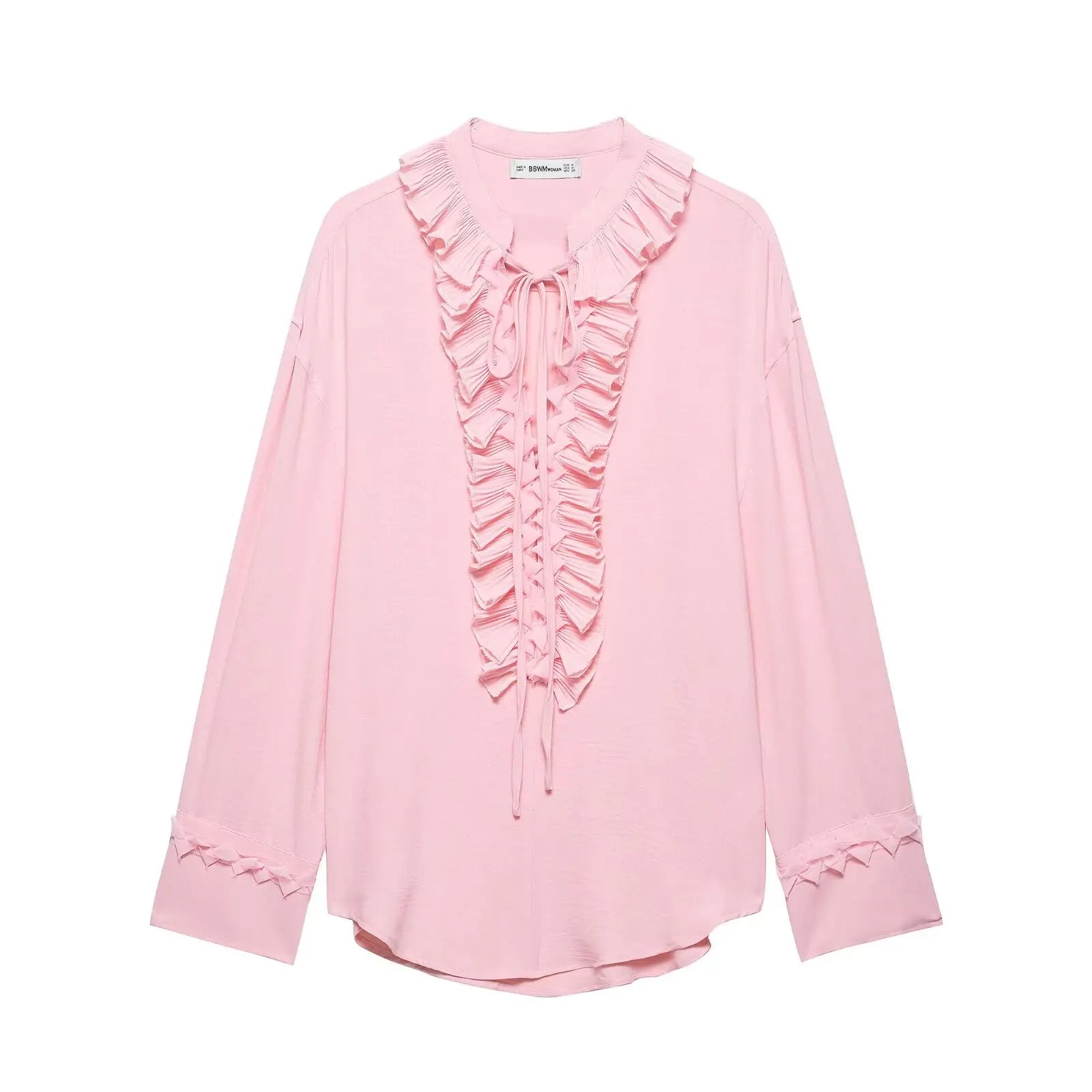 HH Women Summer Fashion Skirt Suit V-Neck Long Sleeves Tierred Decoration Lace-Up Shirts+Side Zipper Circular Chiffon Skirt
