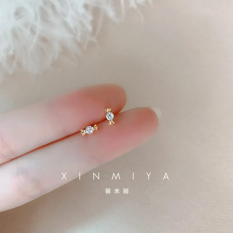 Tibetan Silver Mini Crystal Butterfly Sweet Stud Earrings for Women Flower Helix Cartilage Tragus Lobe Teen Ear Piercing Jewelry