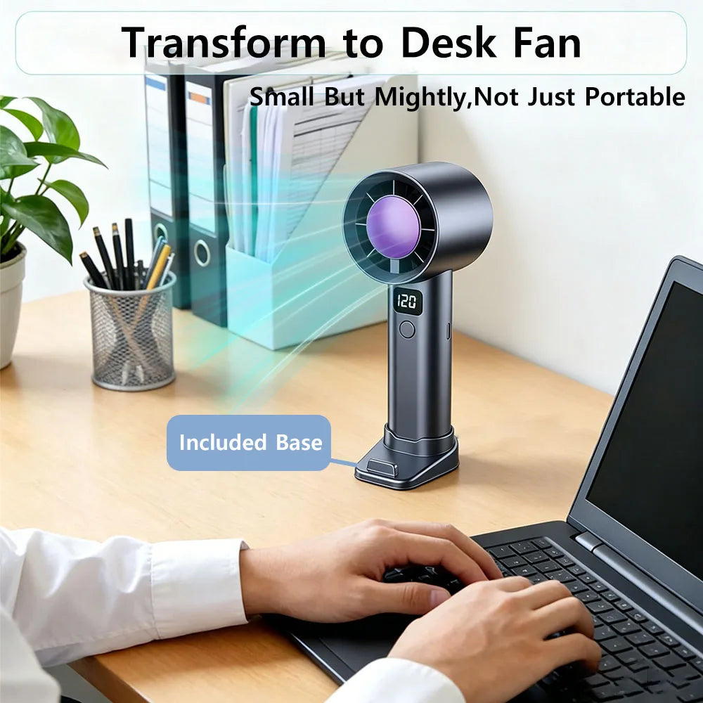 Handheld Portable Fan Stronger Mini Desk Fan with Phone Stand 5 Speed LED Display Rechargeable Personal Fan for Outdoor Travel