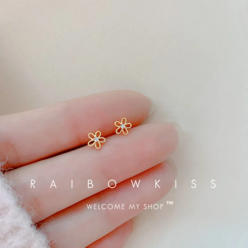Tibetan Silver Mini Crystal Butterfly Sweet Stud Earrings for Women Flower Helix Cartilage Tragus Lobe Teen Ear Piercing Jewelry