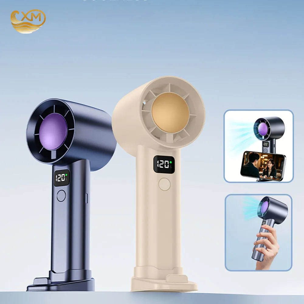 Handheld Portable Fan Stronger Mini Desk Fan with Phone Stand 5 Speed LED Display Rechargeable Personal Fan for Outdoor Travel