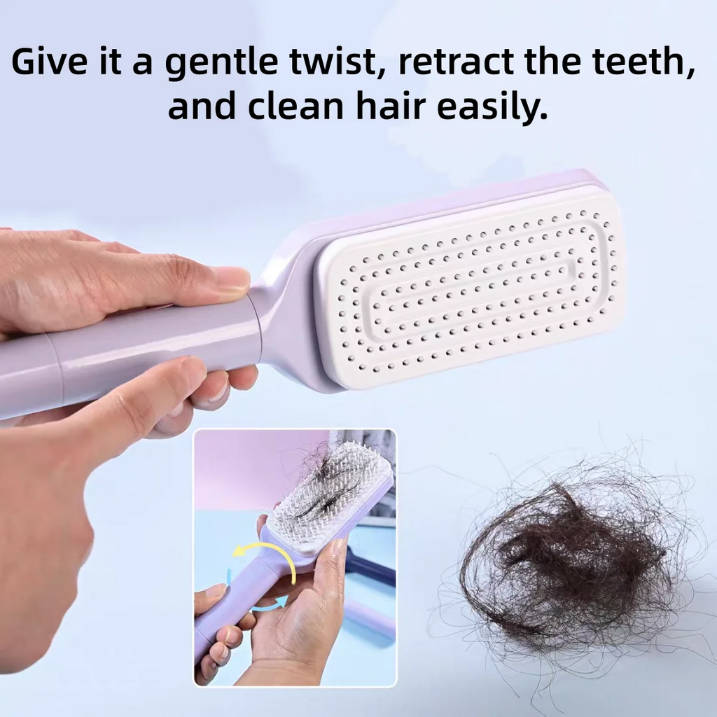 Automatic Cleaning Rotating Lifting Comb Self Cleaning Hairbrush Rotating Retractable Anti Static Massage Comb Scalp Hair Comb