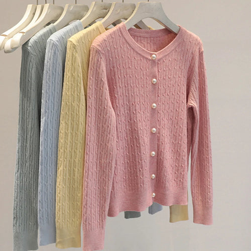 Elegant Long Sleeve Knitwear Tops Women Autumn Winter Single Breasted Sweater O Neck Thick Warm Knitted Cardigan Female