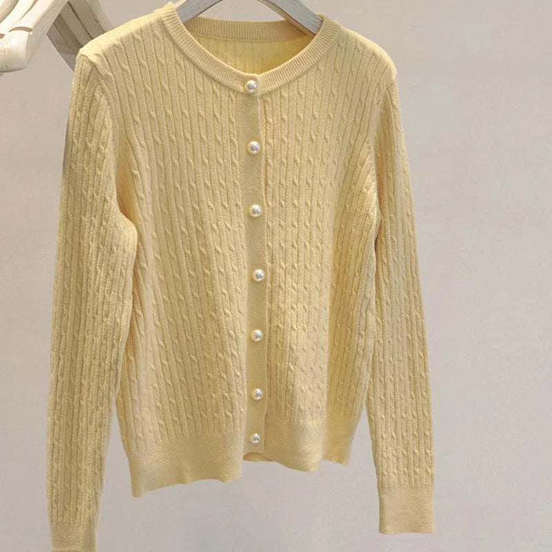 Elegant Long Sleeve Knitwear Tops Women Autumn Winter Single Breasted Sweater O Neck Thick Warm Knitted Cardigan Female